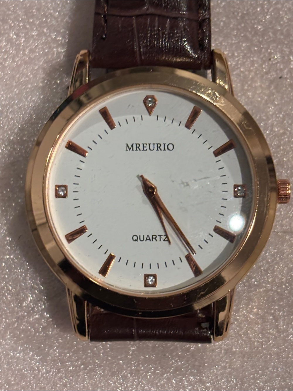 Men's Rose Gold Watch - White Dial, Brown Leather Strap